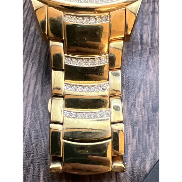 Mens Gold Tone Bling Iced CZ Elgin Rectangle Dress Analog Watch New Battery main image 8